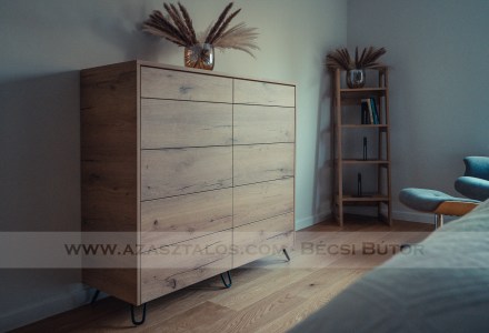 Modern, fém lábakon álló komód és éjjeliszekrény, 10 fiókos kialakítás, push open nyitású, ABS élzárás. Hálószobabútor - Asztalos Gyula Békéscsaba